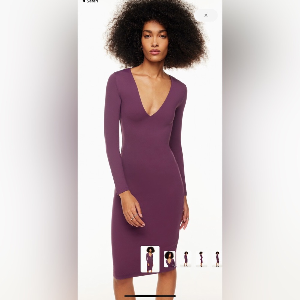 Aritzia Contour Purple Long Sleeve V-neck Dress